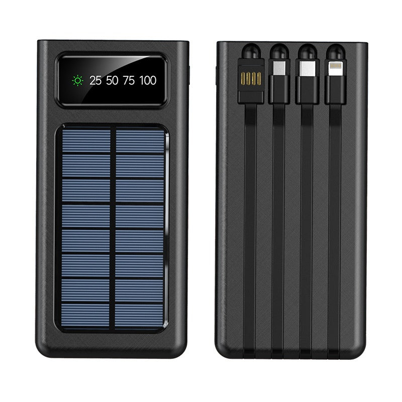 Portable Solar Power Bank With Built-in Cable Ultra-high Capacity For On-the-go Charging