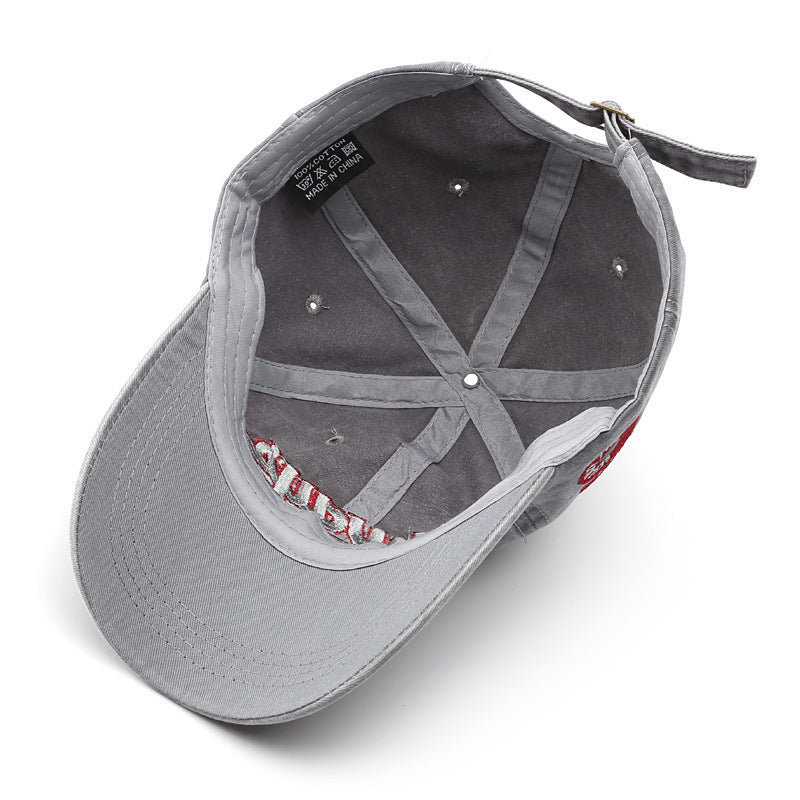Monochrome Three-dimensional Letter Embroidery Washed-out Distressed Retro Street Style Peaked Cap. Suitable For Outdoor Travel And Shopping.