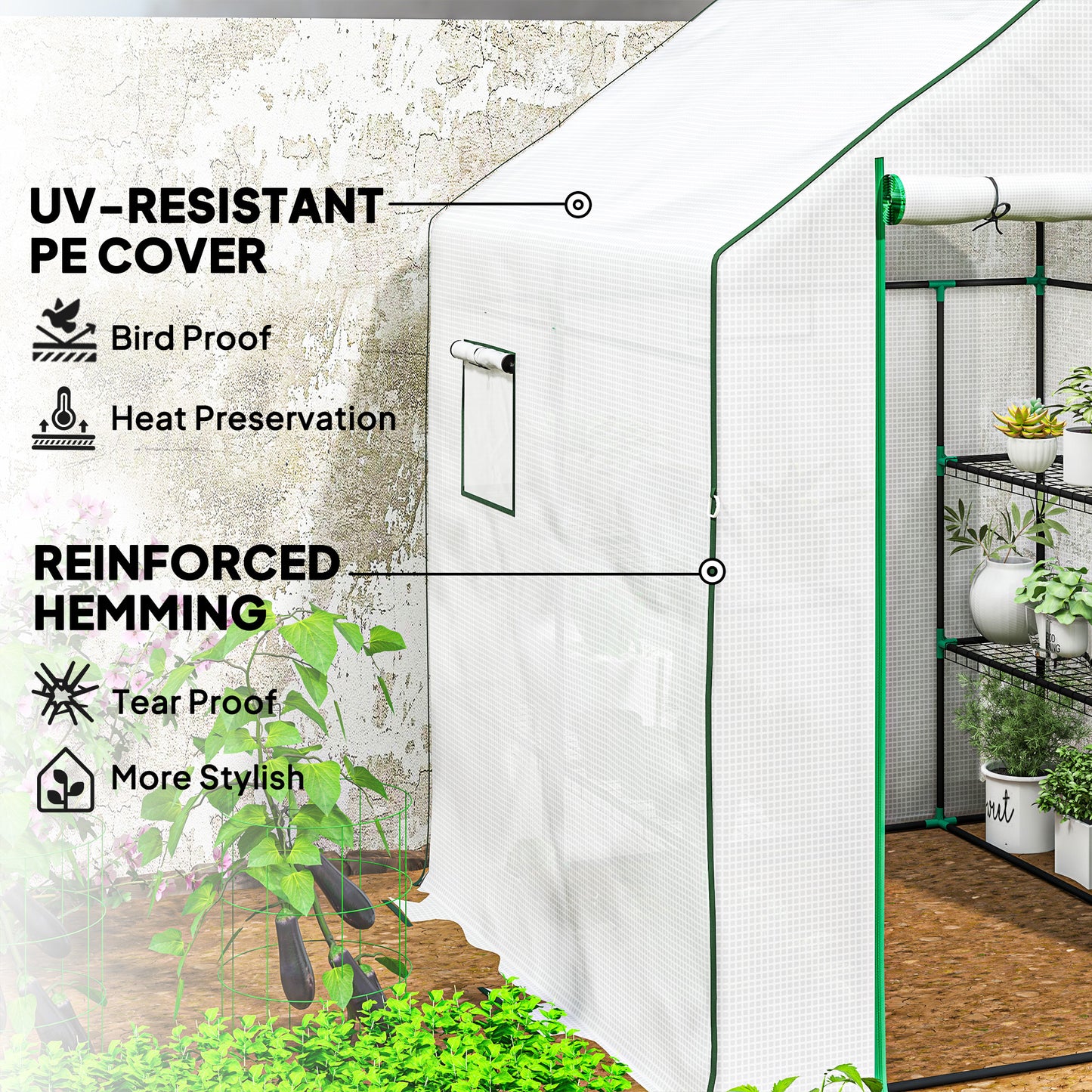 143 X 140cm Walk-In Greenhouse, With Accessories - White