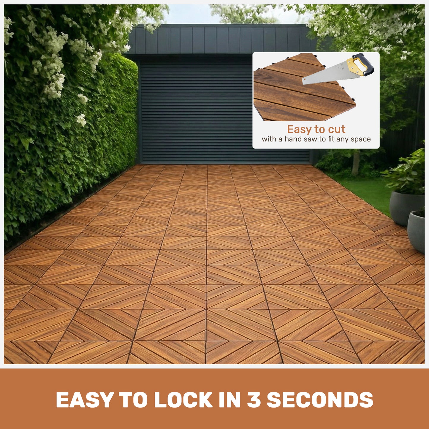 10 PCS Interlocking Deck Tiles Diagonal Pattern, 12 X 12 Acacia Wood Tiles For Patio, Waterproof, All-Weather, Outdoor Decking For Garden, Pool, Balcony,...