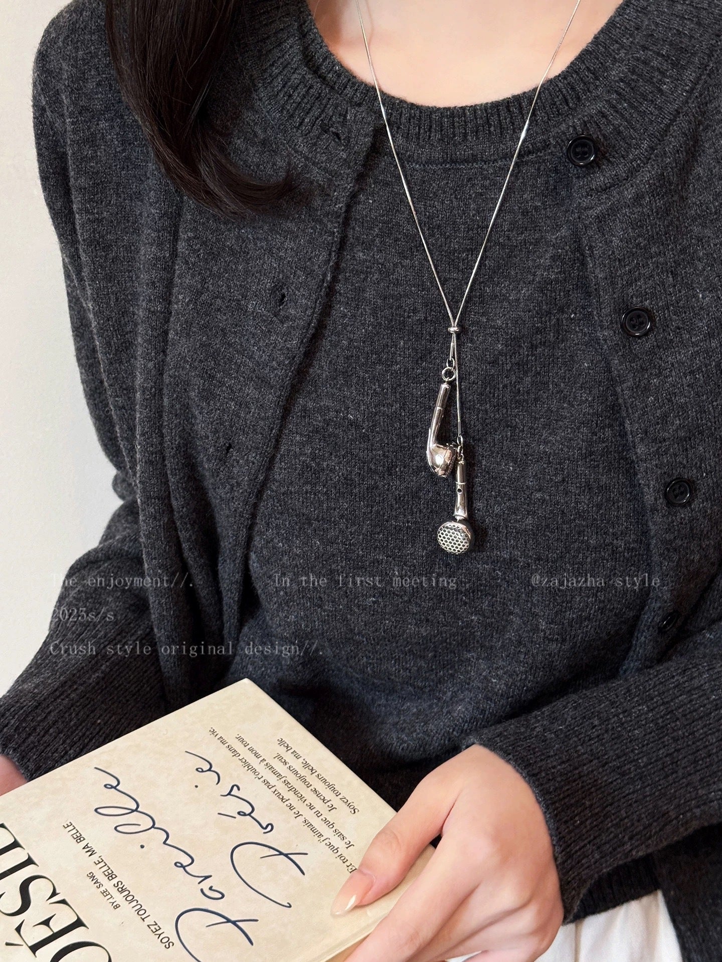 Silver Long Earring Pendant Necklace For Women Korean Style