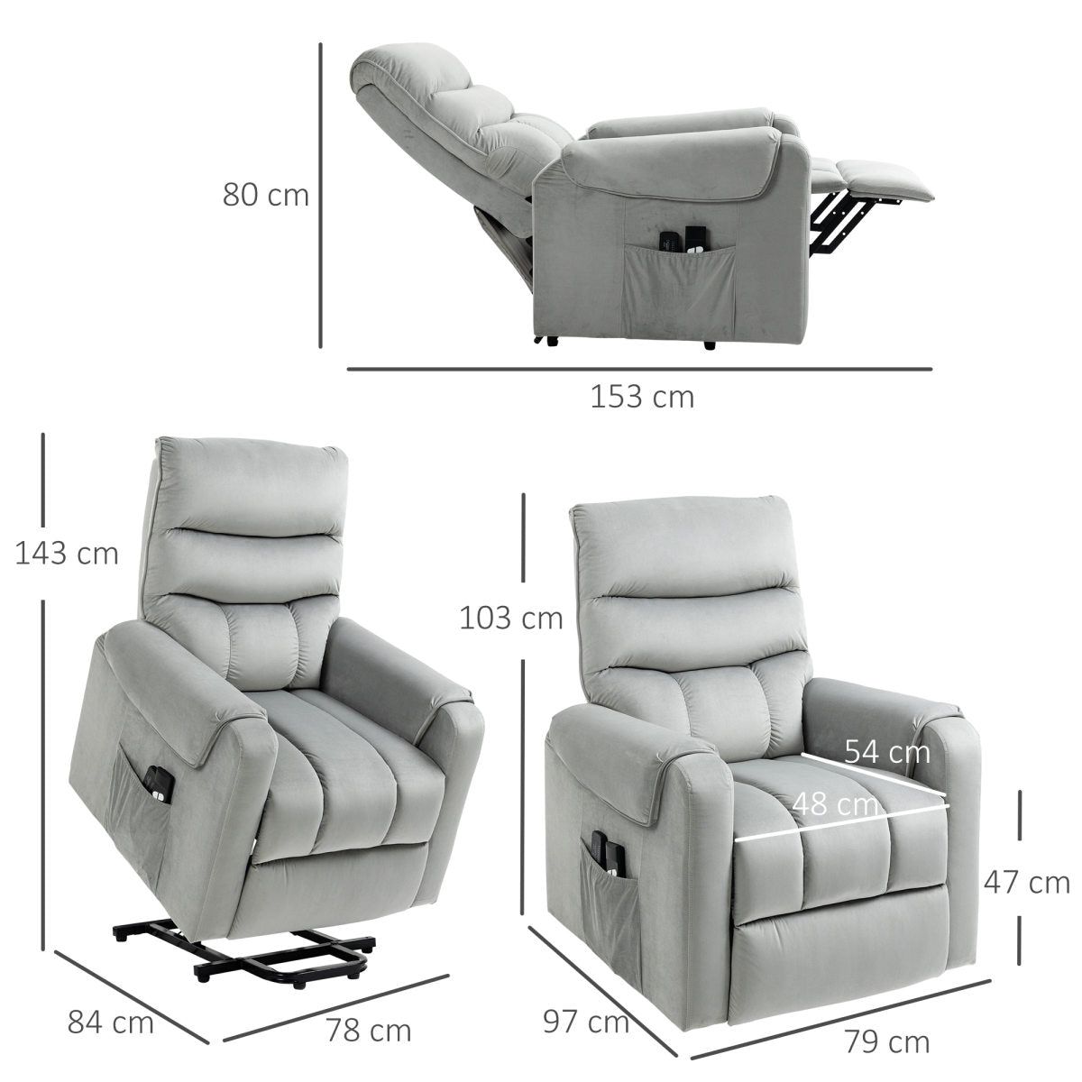 Vibration Massage Rise And Recliner Chair, Electric Power Lift Recliner With Remote Control And Side Pockets, Grey
