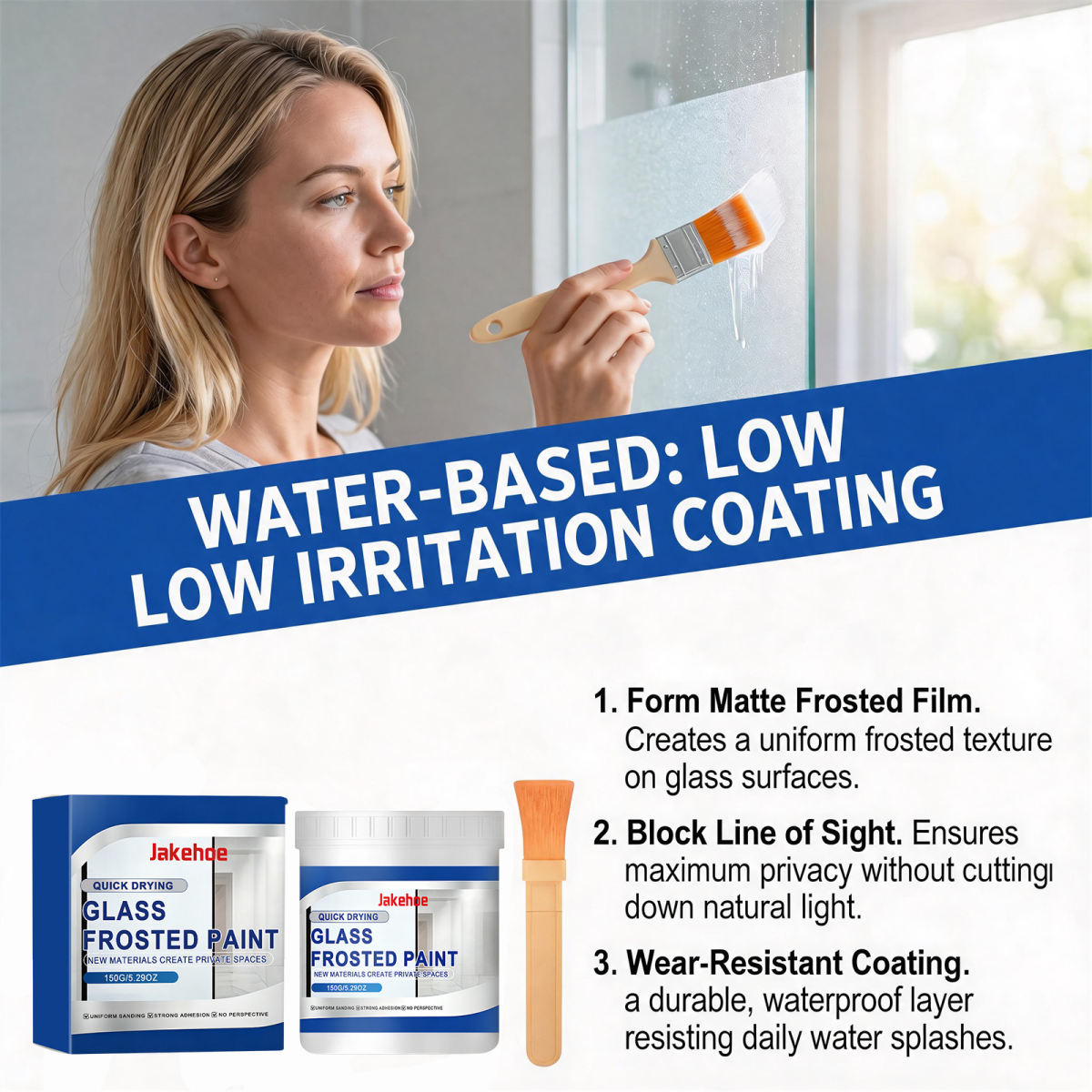 JAKEHOE Frosted Glass Paint For Home Bathroom Doors And Windows, Protecting Against Privacy, Blocking Light, Quick-drying, Semi-transparent Waterproof Paint.