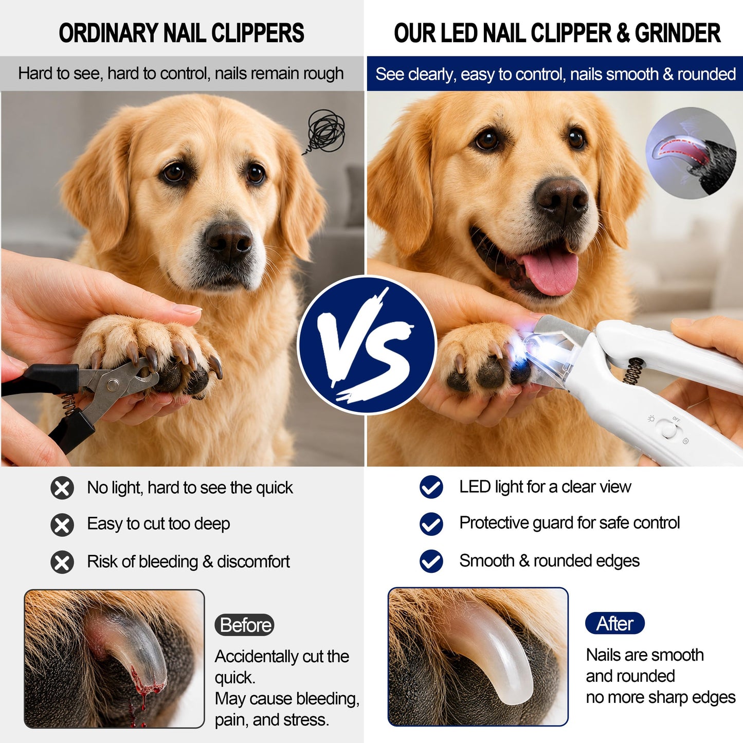 2-in-1 Dog Nail Clippers With Light - Electric Pet Nail Grinder Quiet For Small Large Dogs & Cats, LED Prevent Over Cutting, USB-C Rechargeable Safety Guard Grooming Kit For Black Nails