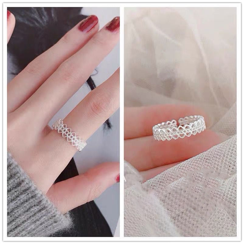 1pc 999 Sterling Silver Hollow Lace Zircon Open Ring, Delicate & Elegant Style, Perfect For Daily, Dating & Gifting, Ideal Valentine's Gift