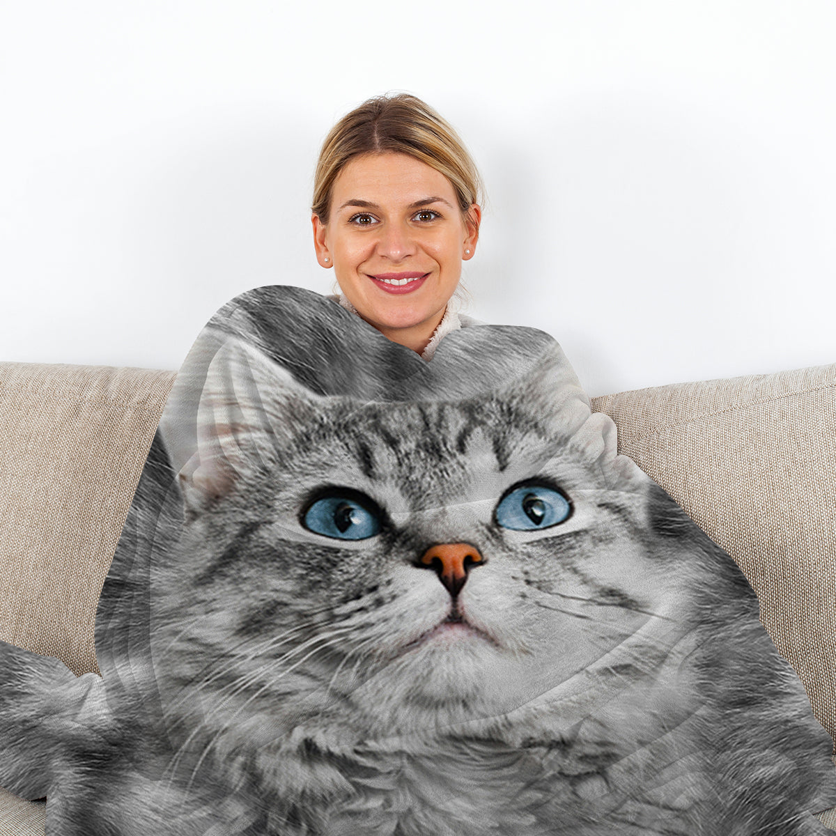 Gray Cat Flannel Blanket Grey Pet Animal Fleece Blanket Soft Warm For Bed Sofa Cat Animal Gifts For Teen Boys All Season