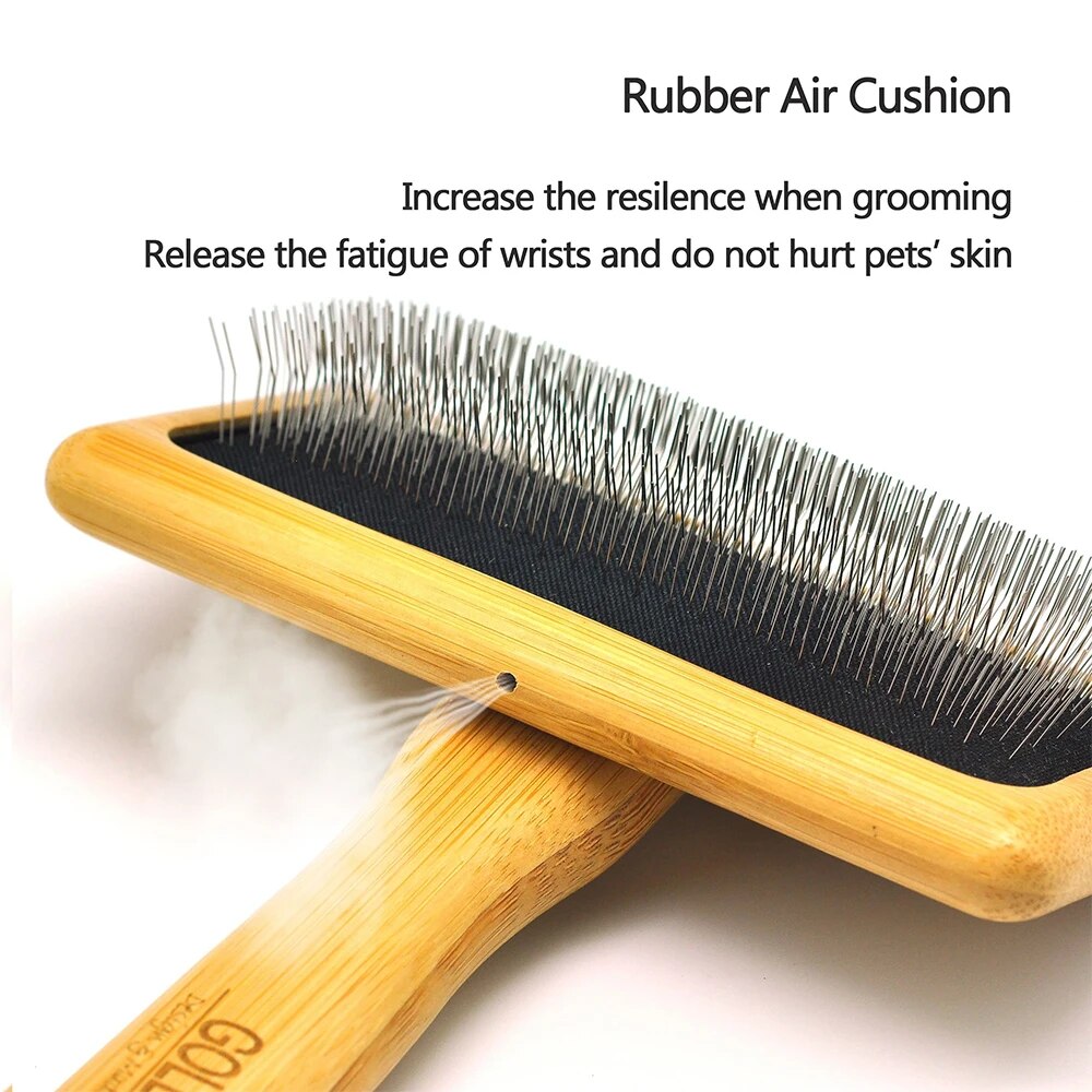 Goldpets Bamboo And Wood Air Cushion Needle Comb Long Hair Cat And Dog Open Knot Wooden Needle Comb Pet Beauty Slicker Brush
