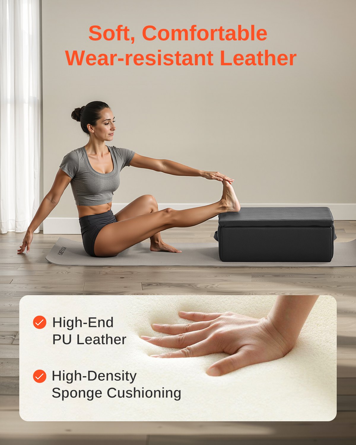 Pilates Box For Reformer, 25x17x9 In Pilates Reformers Sitting Box For Exercises, Premium PU And Wood Pilates Equipment Accessory, Improve Strength, Balance, Range Of Motion Home Gym, Black