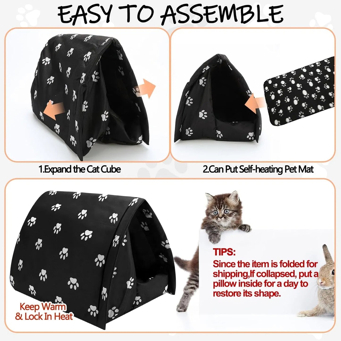 Winter Outdoor Cat House With Self Warming Pad Blanket 17 In X 12 In Weatherproof Foldable Feral Cat Shelter Waterproof Outside Warm Bed Cave Tent For Dogs Puppy Wild Animal Indoor Home