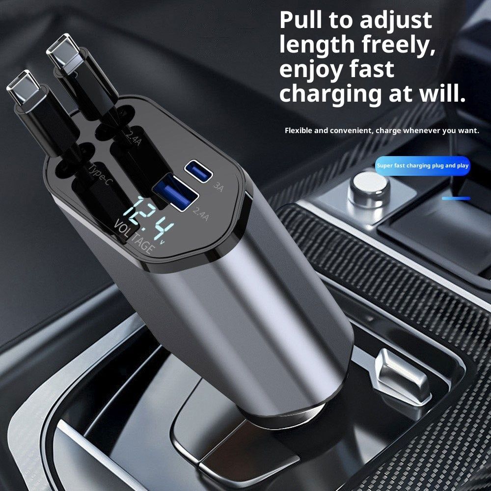 Car Mobile Phone Charger 120W Super Fast Charge Four-in-one With Flexible Wire