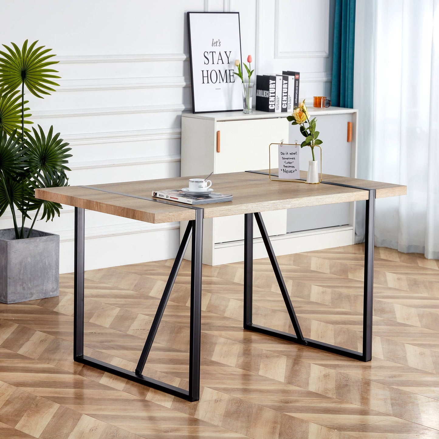 Rustic Industrial Rectangular Wood Dining Table For 4-6 Person, With 1.5 Thick Engineered Wood Color Tabletop And Black Metal Legs,Desk For Kitchen Dining Living Room, 55.1 X 31.4 X 29.9 1529W115172