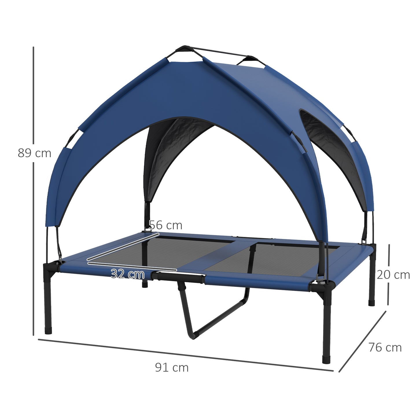 PawHut Cooling Raised Pet Bed W/ Washable Breathable Mesh, For Medium, Large Dogs, 91 X 76 X 89cm - Dark Blue