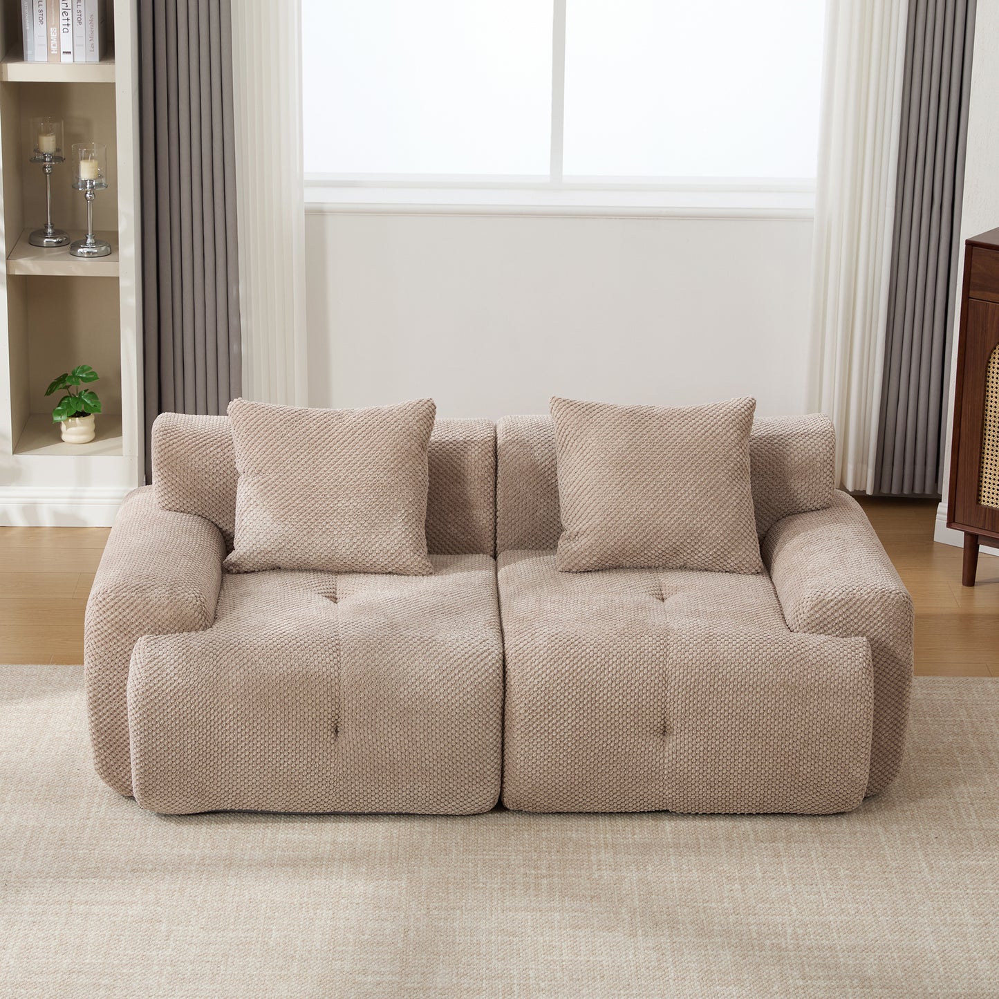 73 Modern Modular Sectional Sofa Loveseat, 2 Seater Tufted Comfy Cloud Tufted Floor Convertible Couch With 2 Pillows, Boneless Conversion Sofa For Living Room,Office, Apartment,Guestroom, Taupe