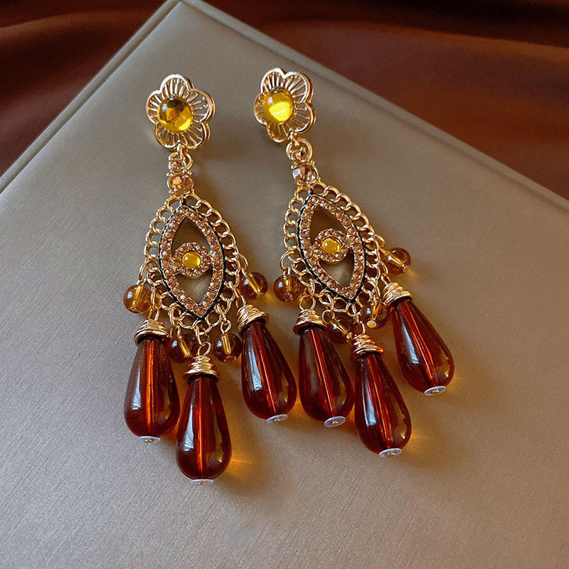 Silver Needle Retro Rhinestone Stud Earrings Women Vintage Stone High End Light Luxury Jewelry Gift