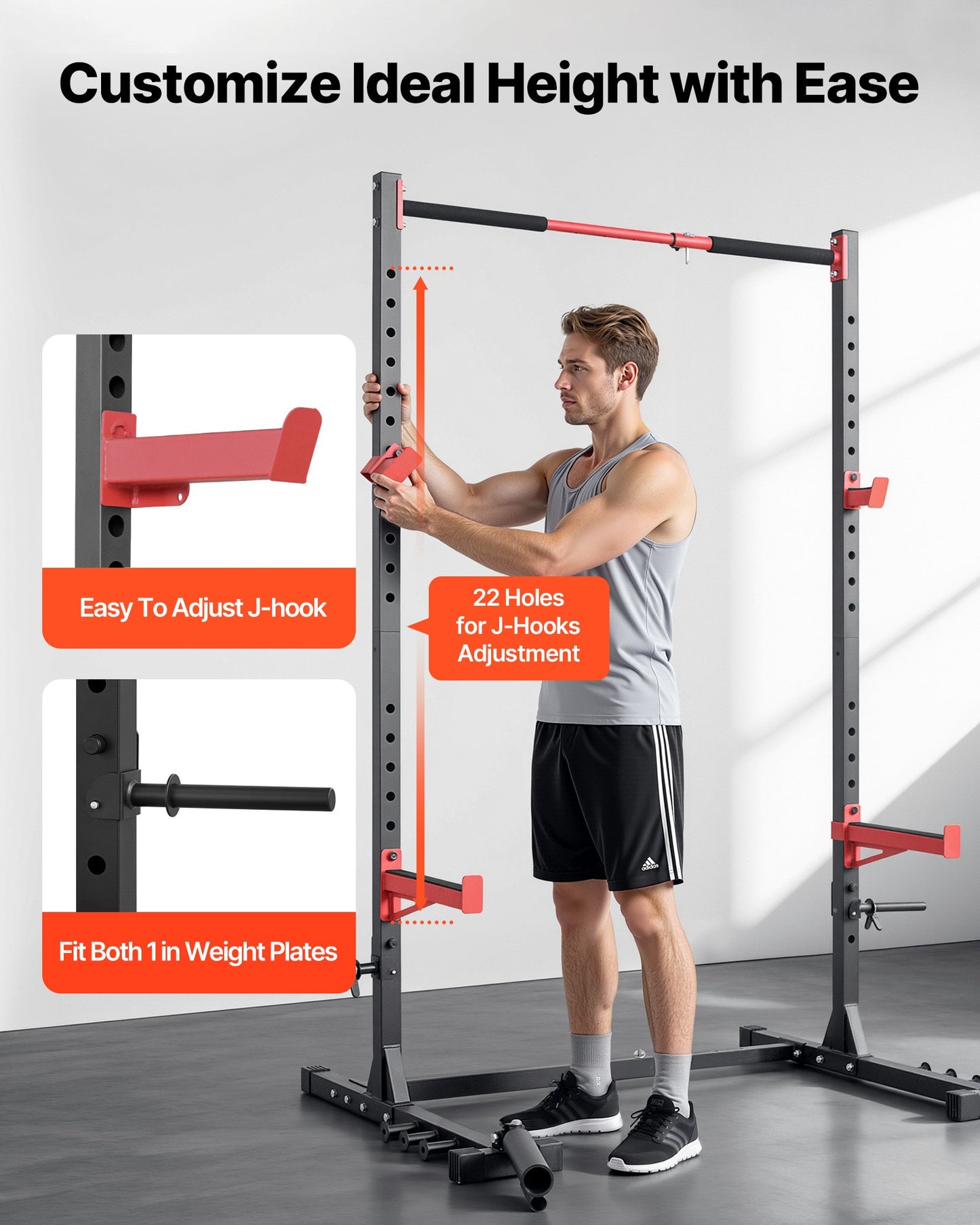 Power Cage Rack, Multifunctional Squat Rack For Home Gym, Width-Adjustable Workout Strength Training Equipment With 6 Band Pegs, Landmine Attachment & Safety Bars For Bench Press Squats Pull-Up