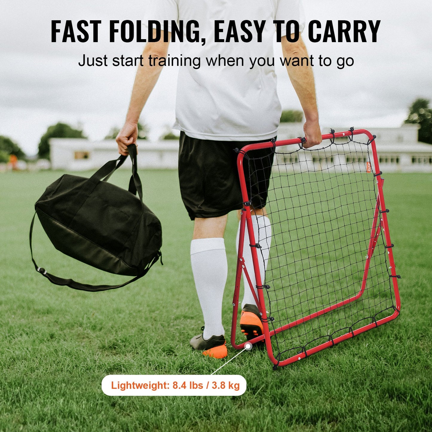 Soccer Rebounder Rebound Net, Kick-Back 39"x39", Portable Football Training Gifts, Aids & Equipment For Kids Teens & All Ages, Easy Set Up & Perfect Storage