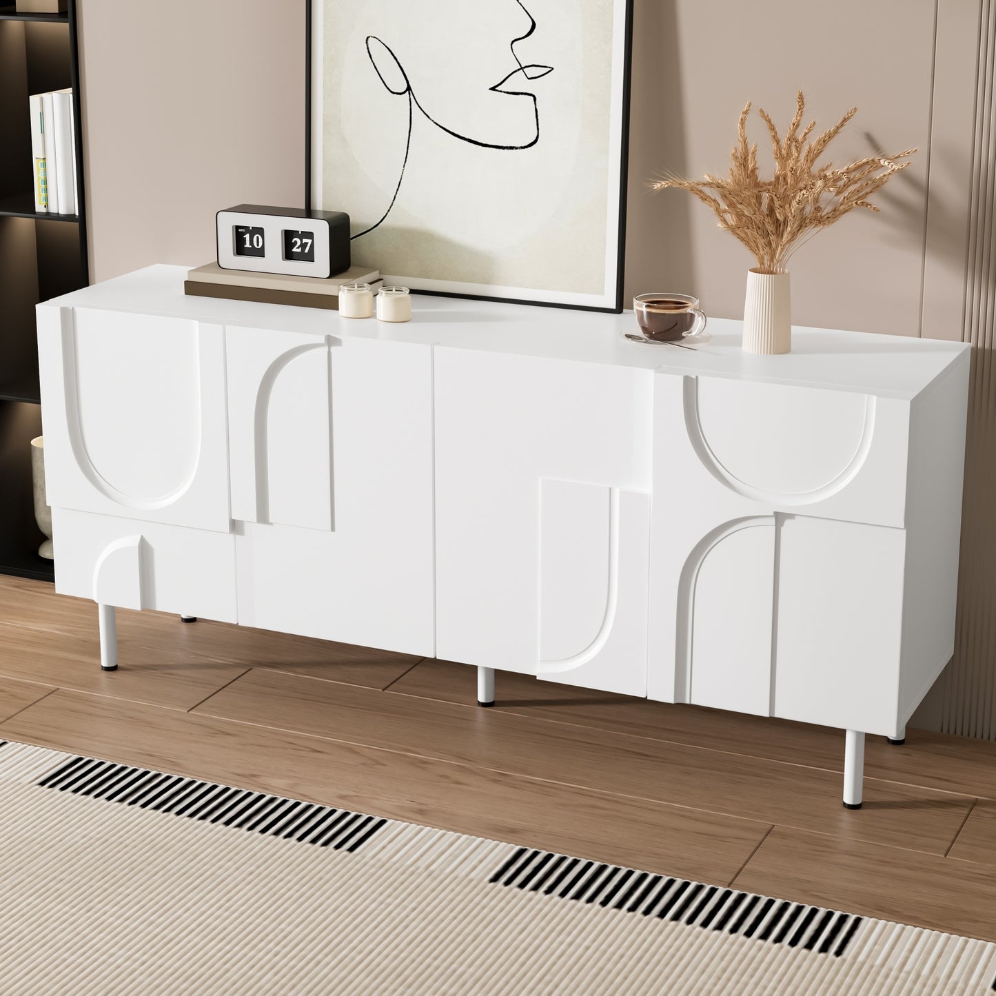 Geometric Designer Dining Room Sideboard Modern, Functional Piece Of Furniture With Irregular Curves, Multi-storage And Stylish White Perfect For Minimalism & Modern Decor