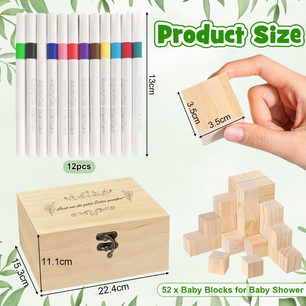 Handcrafted Memory Blocks Gift Set – An Alternative To A Baby Shower Guest Book, Featuring A Wooden Box, 52 Blocks, And 12 Acrylic Pens For Stylish Keepsakes And Nursery Decor
