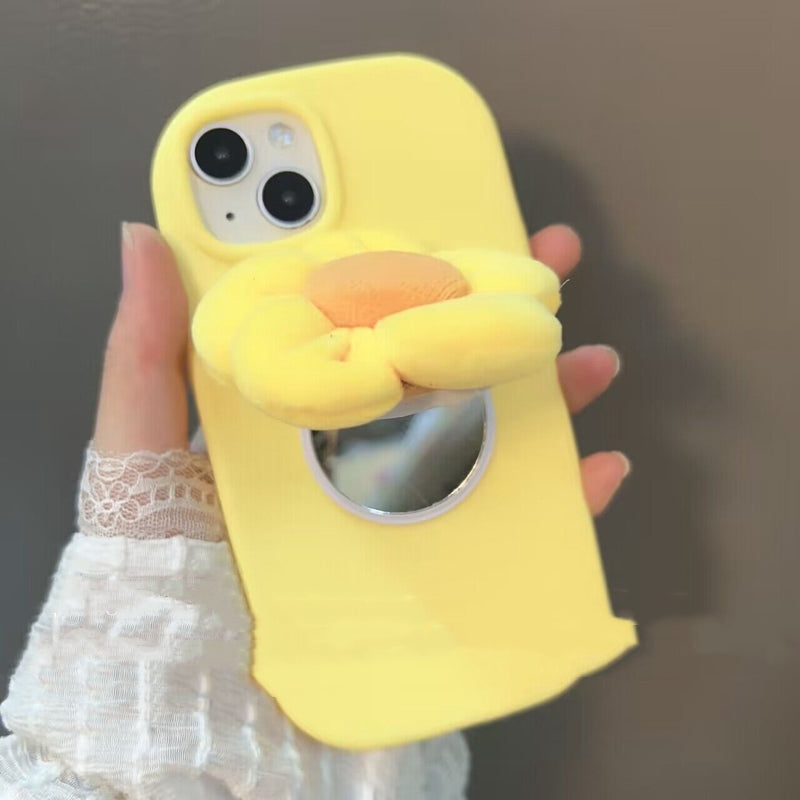 Makeup Mirror Lemon Yellow Three-dimensional Plush Flowers Autumn And Winter