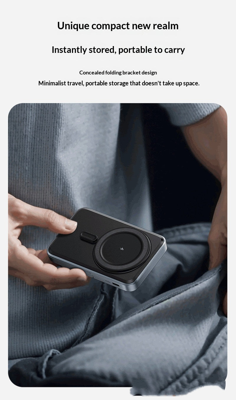 Wireless-charging Power Bank With Built-in Cable And Magnetic Attachment For Phones