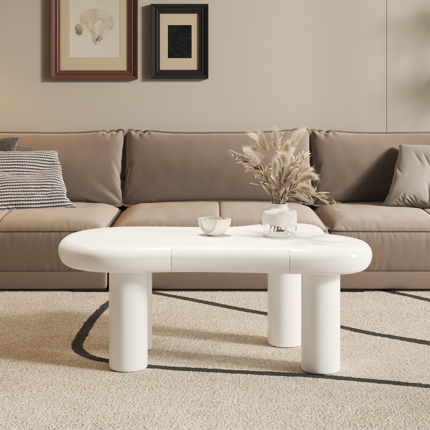 White Cloud-Shaped MDF Coffee Table With 16-Colour LED Lighting & Drawer Modern Living Room Table, With Storage