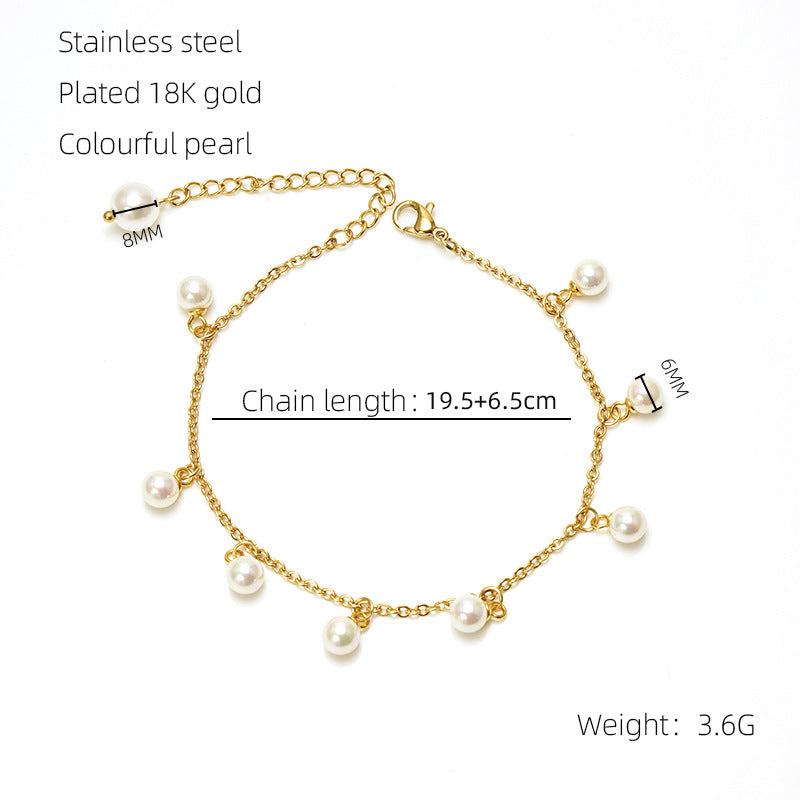 Womens Fashion Pearl Tassel Titanium Steel Bracelet