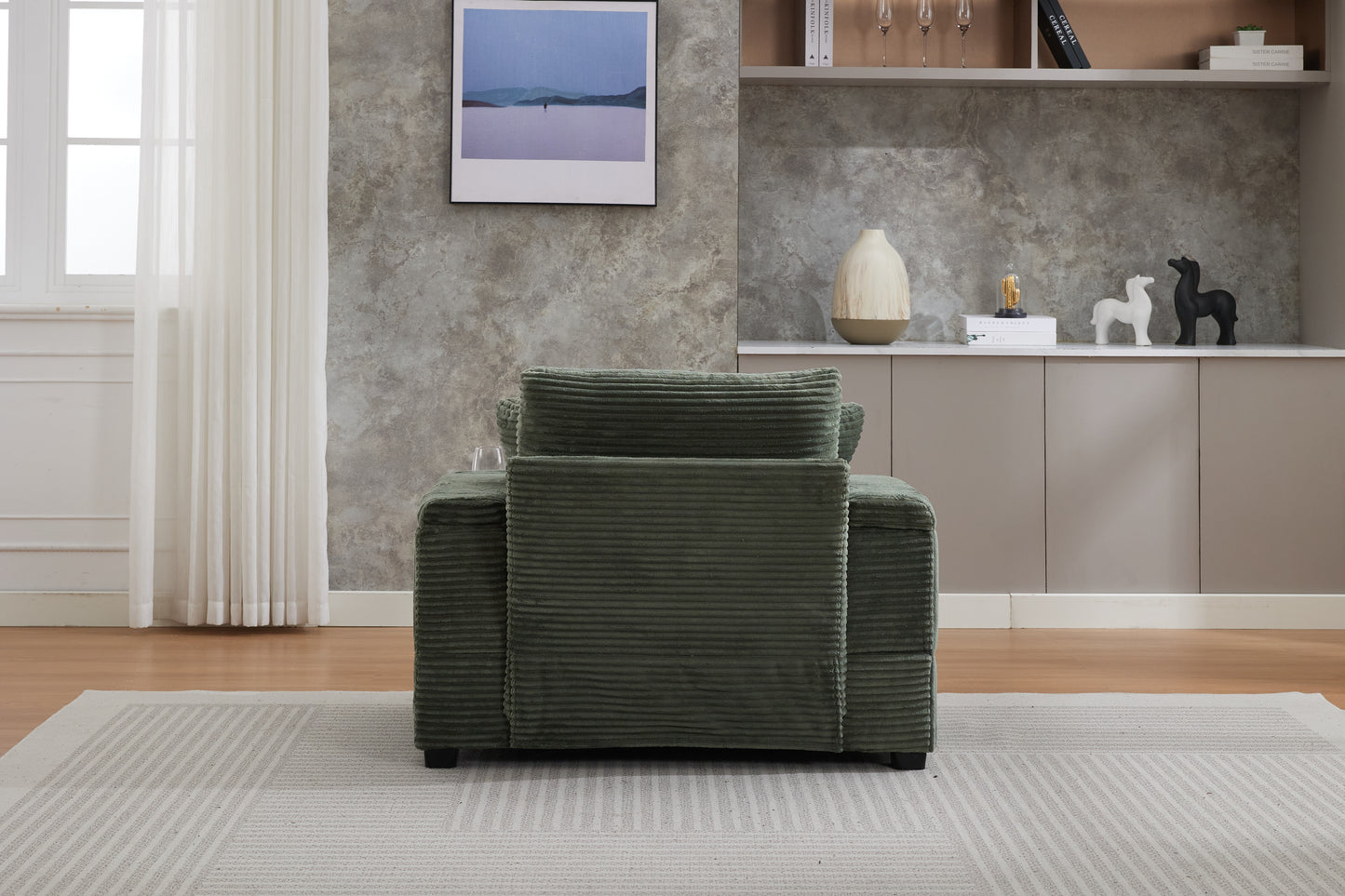 VIDEO New Corduroy Upholstered Chaise Lounge Sofa With Handrail Storage,Movable Ottoman,Cupholders,Detachable Cushions Deep Seat For Living Room Office,3 Colour,Wide Stripe Corduroy