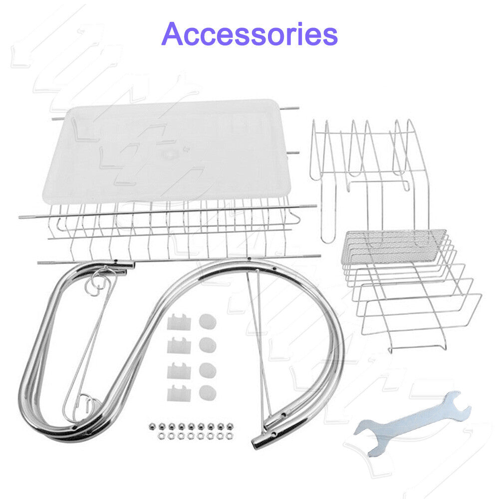 2 Tier Dish Drying Rack Drainer Cup Plate Holder Cutlery Tray Kitchen Organizer