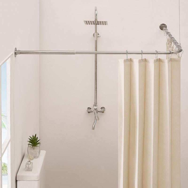 L Shape Shower Rail Rods Curtain Rod Wall Mounted Curved Bath Pole For Bathroom