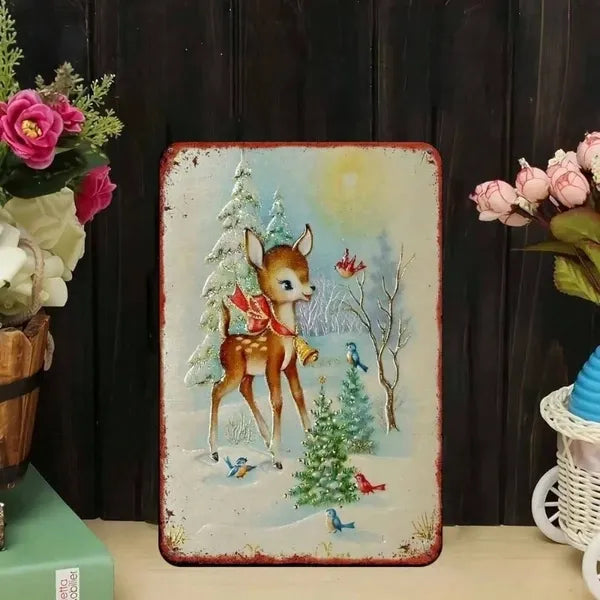 CIFbuy 1PC Rustic Iron Metal Wall Sign Winter Reindeer Snowy Woods Pattern No Text Christmas Holiday Home Outdoor Wall Art Decor Orname TikTok, TikTok, Name Self-pickup Logiopics