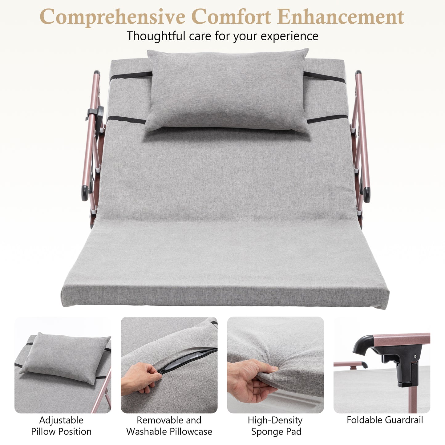 Electric Adjustable Bed Backrest, 300 Lbs Weight Capacity, 4-68 Upgraded Lifting System With Collapsible Safety Rails, Remote Control, For Elderly, Pregnancy, Patients, Handicap, Home Hospital Care