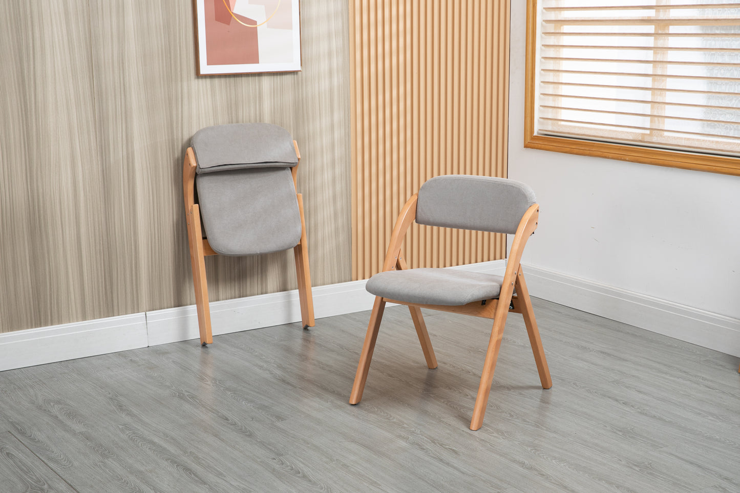 HOMEFUN Folding Chairs With Padded Seats, Wooden Stackable Dining Chairs Set Of 2 With Removable Cover Folding Extra Chair For Guests Kitchen Office Wedding Party Picnic, Grey