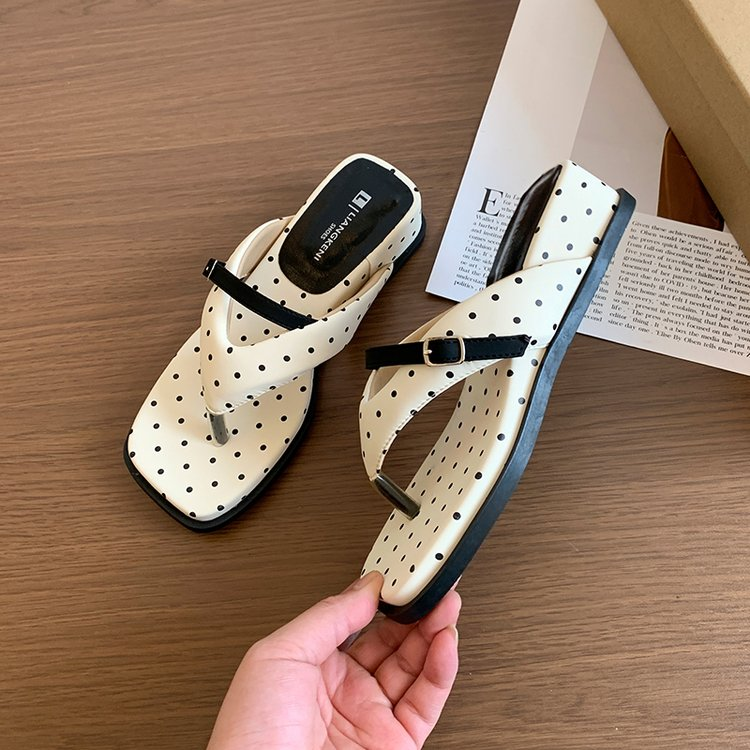 2026 Summer Polka Dot Flip Flops For Women, Versatile Casual Platform Thong Slippers, Outdoor Beach Shoes