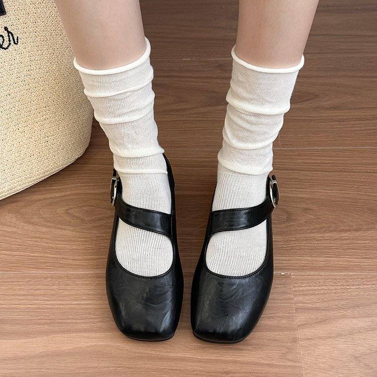 New Soft Leather Square Toe Grandma Shoes, Flat Versatile Women's Low-cut Flats