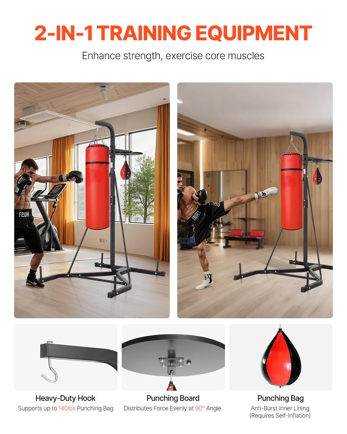 2 In 1 Boxsackständer Trainingsgerät Sandsackgestell Aus Stahl, Höhenverstellbare Boxsackhalterung (65 Kg Belastbar), Fitnessgerät Standboxtrainer Speedbag-Ständer Für Fitness-Studio
