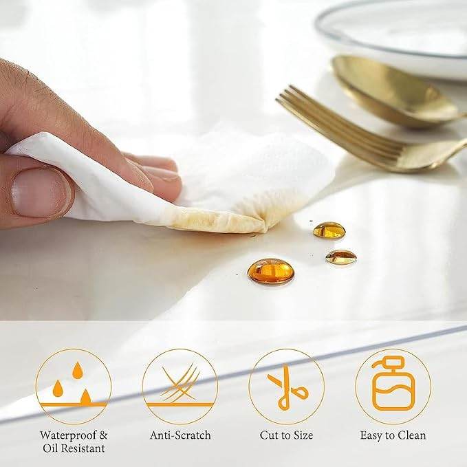 1.5mm Thick Clear Table Cover Protector Table Cover Rectangle PVC Clear Table Protector Desk Protector Mat For Dining Room Table.