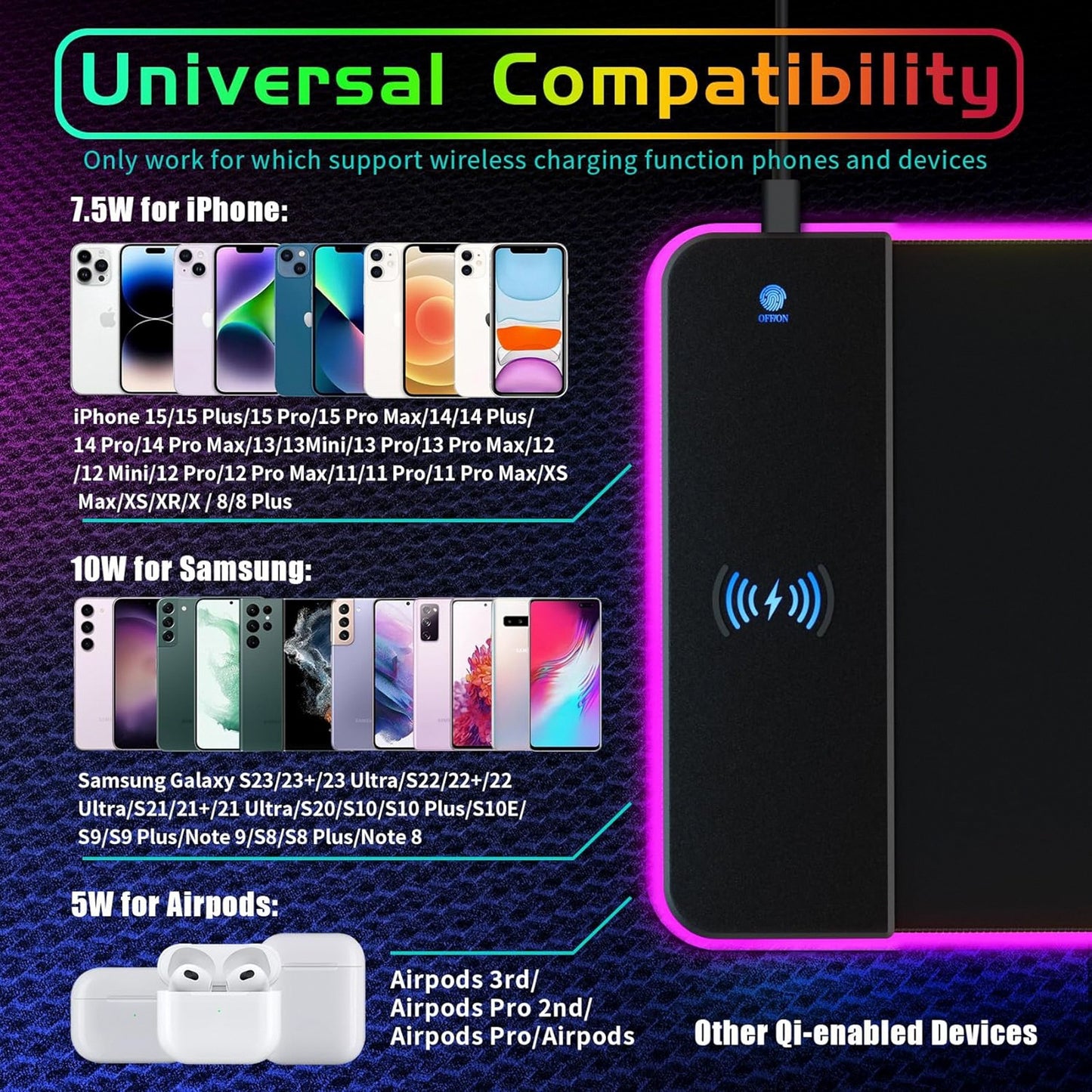Wireless Charging RGB Luminous Mouse Pad Oversized