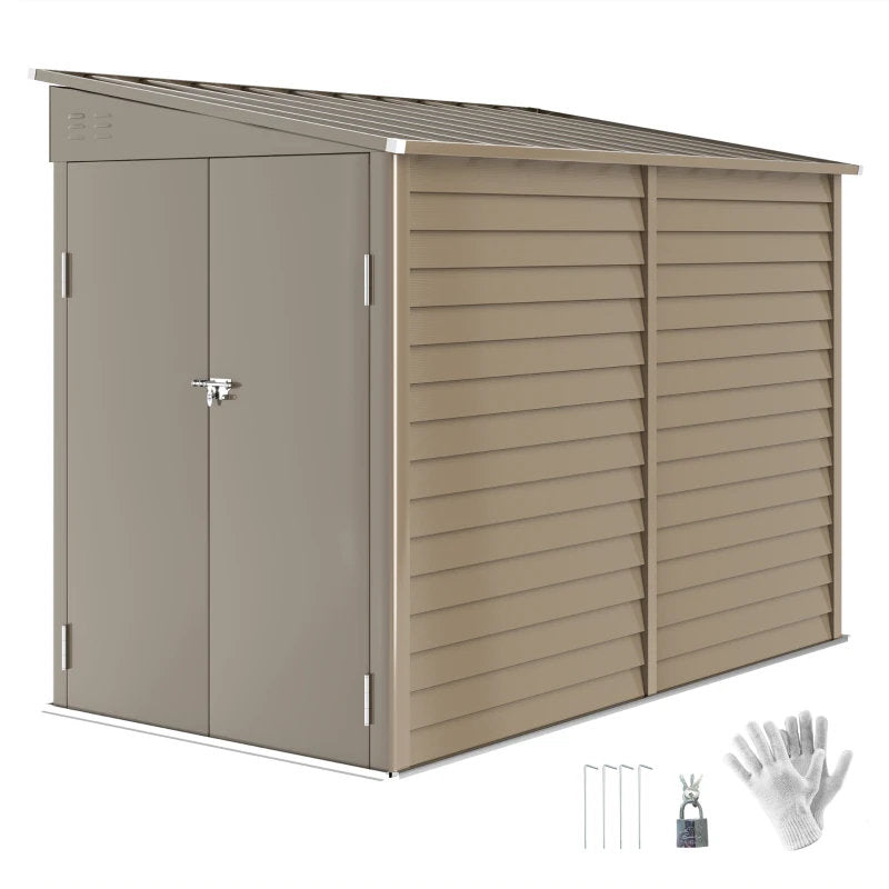 4.6' X 9' Outdoor Storage Shed, Lean To Metal Shed With Foundation Kit, Lockable Doors And Gloves For Patio, Lawn, Brown Multiple Packages