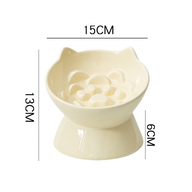 Ceramic Slow Feeding Bowl Cat And Dog Food Bowl Pet Cat Ear Relief Bowl Oblique Mouth