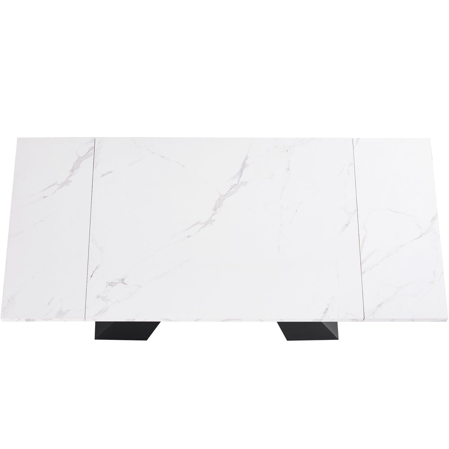 Telescopic Dining Table 99-159x74cm , Extendable Dining Table, Space-Saving Kitchen Table, Wide Work Surface, Flexible Design, For Home Office And Living Room, White Table Top With Pillar Legs