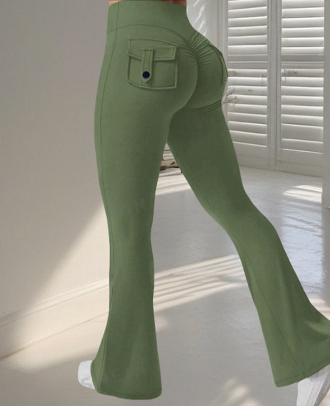Yoga Fitness Flared Pants With Pockets Ins Fashion Slim High Waist Sports Trousers Scrunch Butt Booty Workout Lifting Leggings