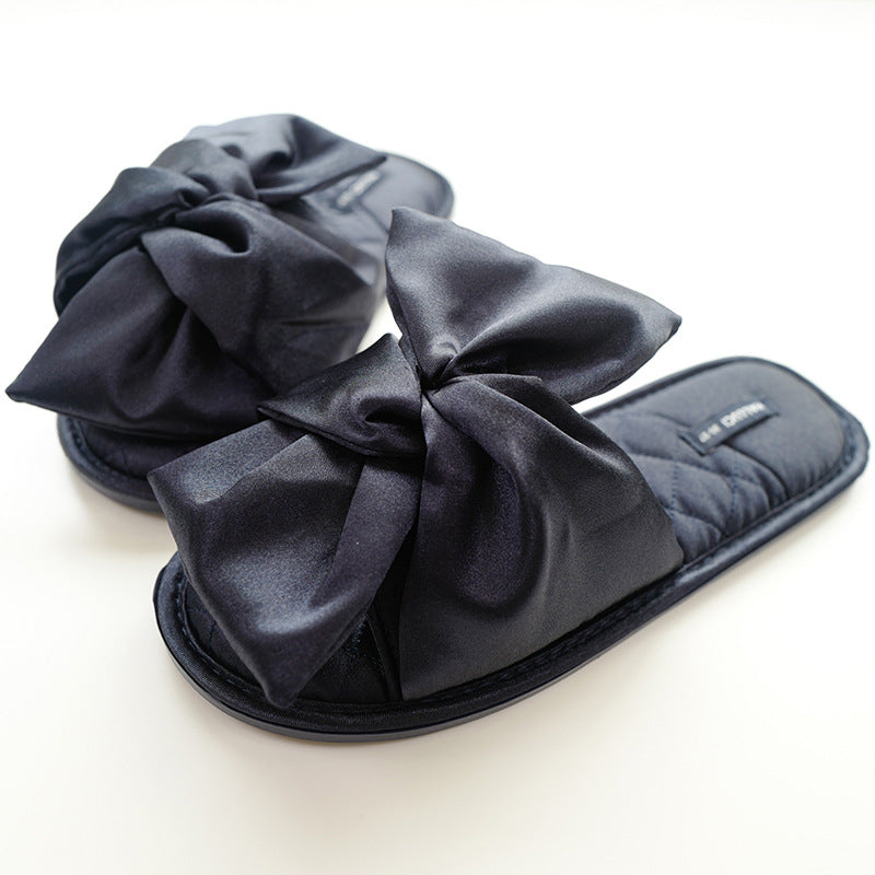 Bow-knot Fabric Indoor Slippers Non-slip With Soft Soles For Home Use