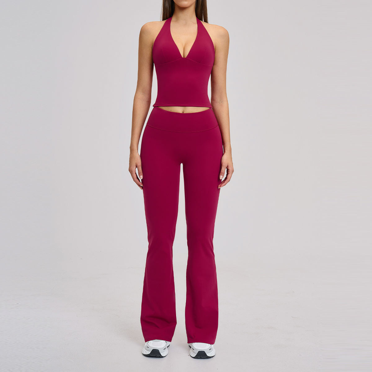 Sports Neck-Hanging Beautiful-Back Brushed Flared Yoga Set