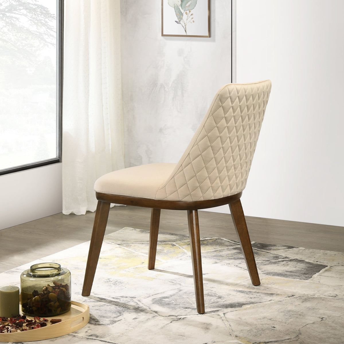 Clove Beige Velvet Dining Chair Set Of 2 With Solid Wood Legs 33.1 H X 19.1 W X 23.6 D Kitchen Side Chairs