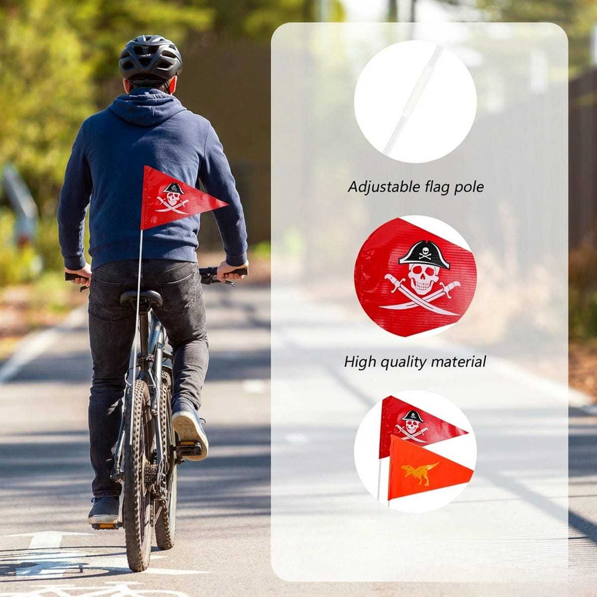 Bicycle Reflective Flag Set – 2 Designs Including 5 Poles For Better Visibility While Cycling – Accessories Set