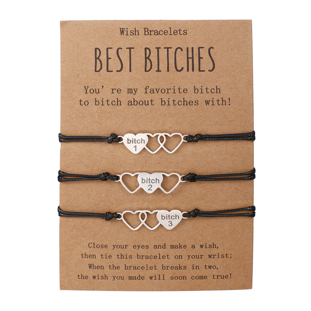 Best Bitch Card Bracelet Creative Stainless Steel Love Woven Bracelet
