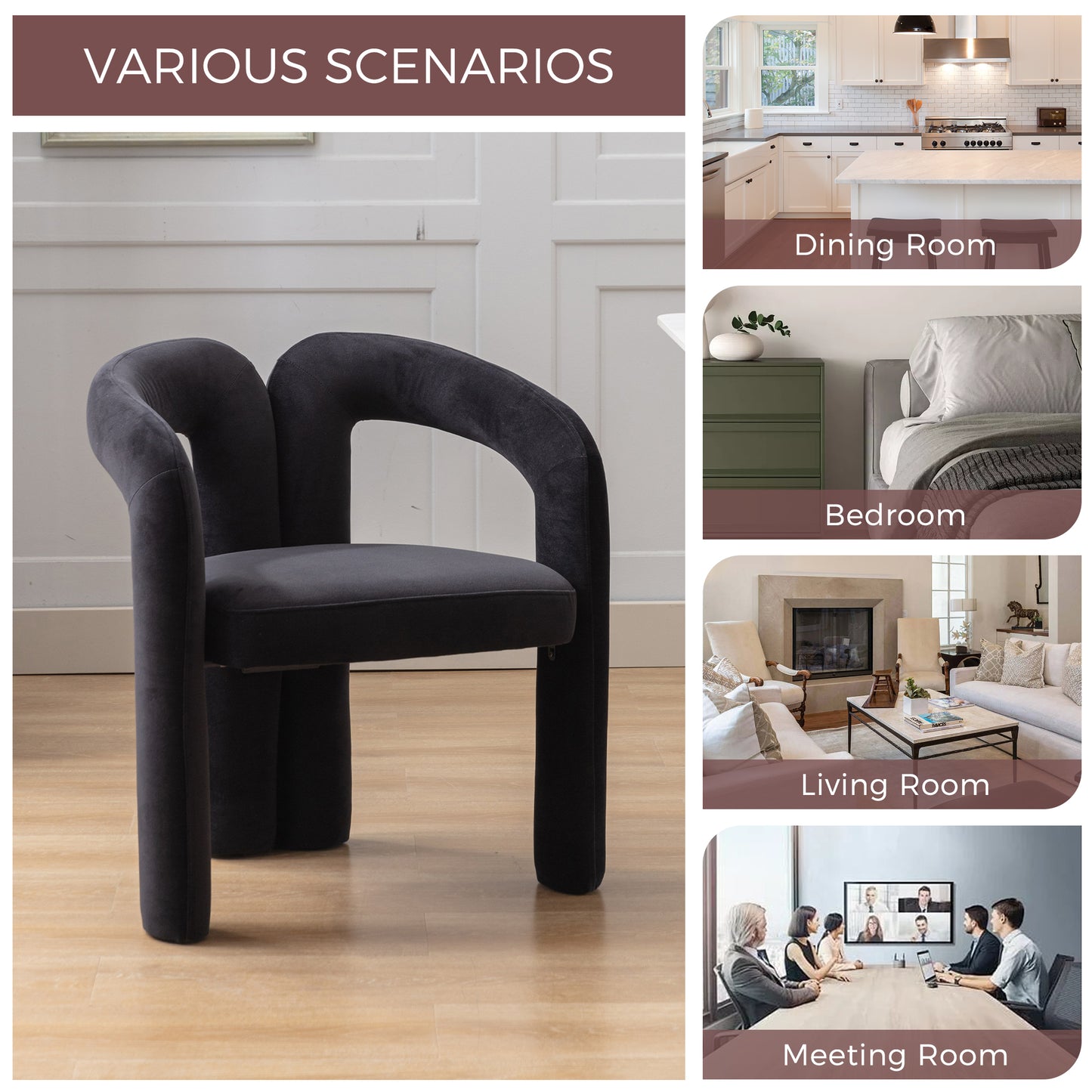 Contemporary Designed Velvet Fabric Upholstered Accent Dining Chair Barrel Side Chairs Kitchen Armchair For Living Room Set Of 2 Black Velvet
