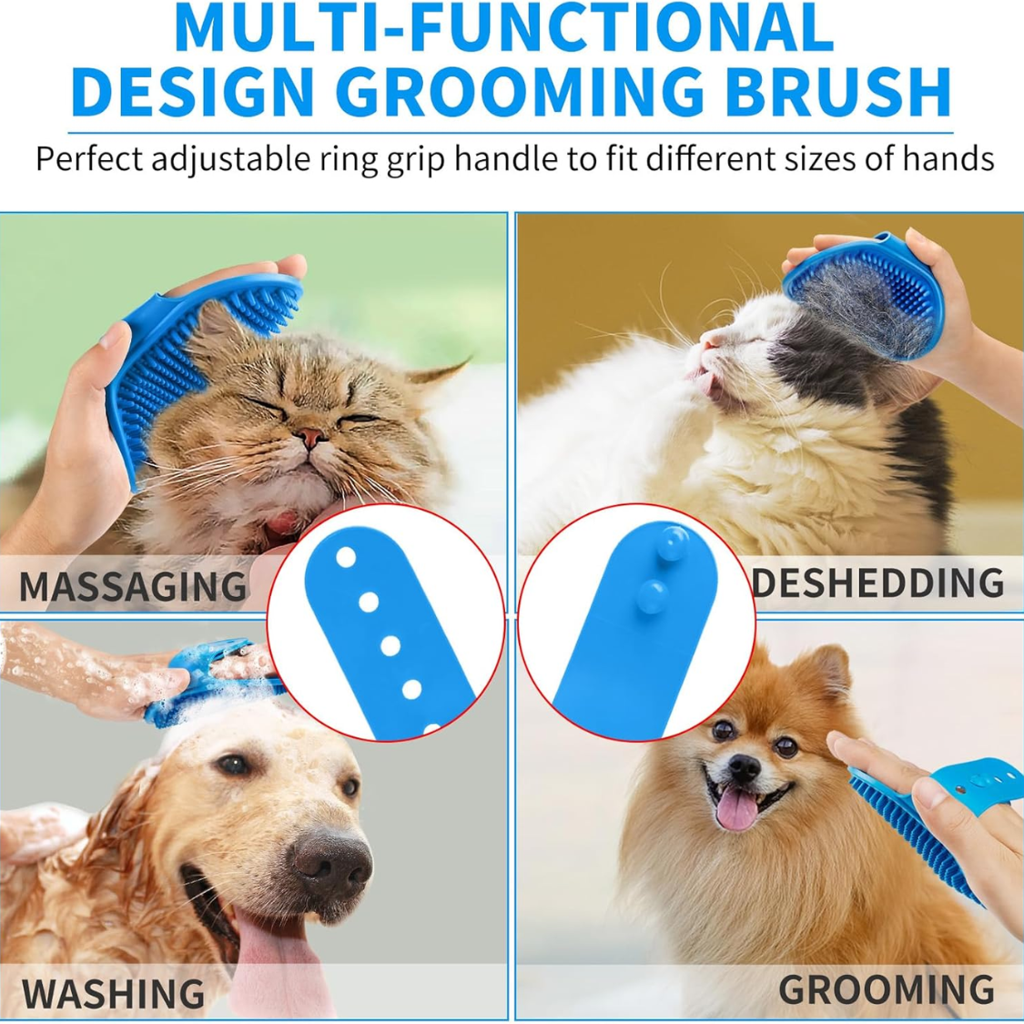 6PCS Dog Bath Brush Dog Toothbrush Adjustable Handle Shampoo Brush Scrubber For Short Long Haired Dogs Cats Effectively Solve Odor Stain Removal Problems