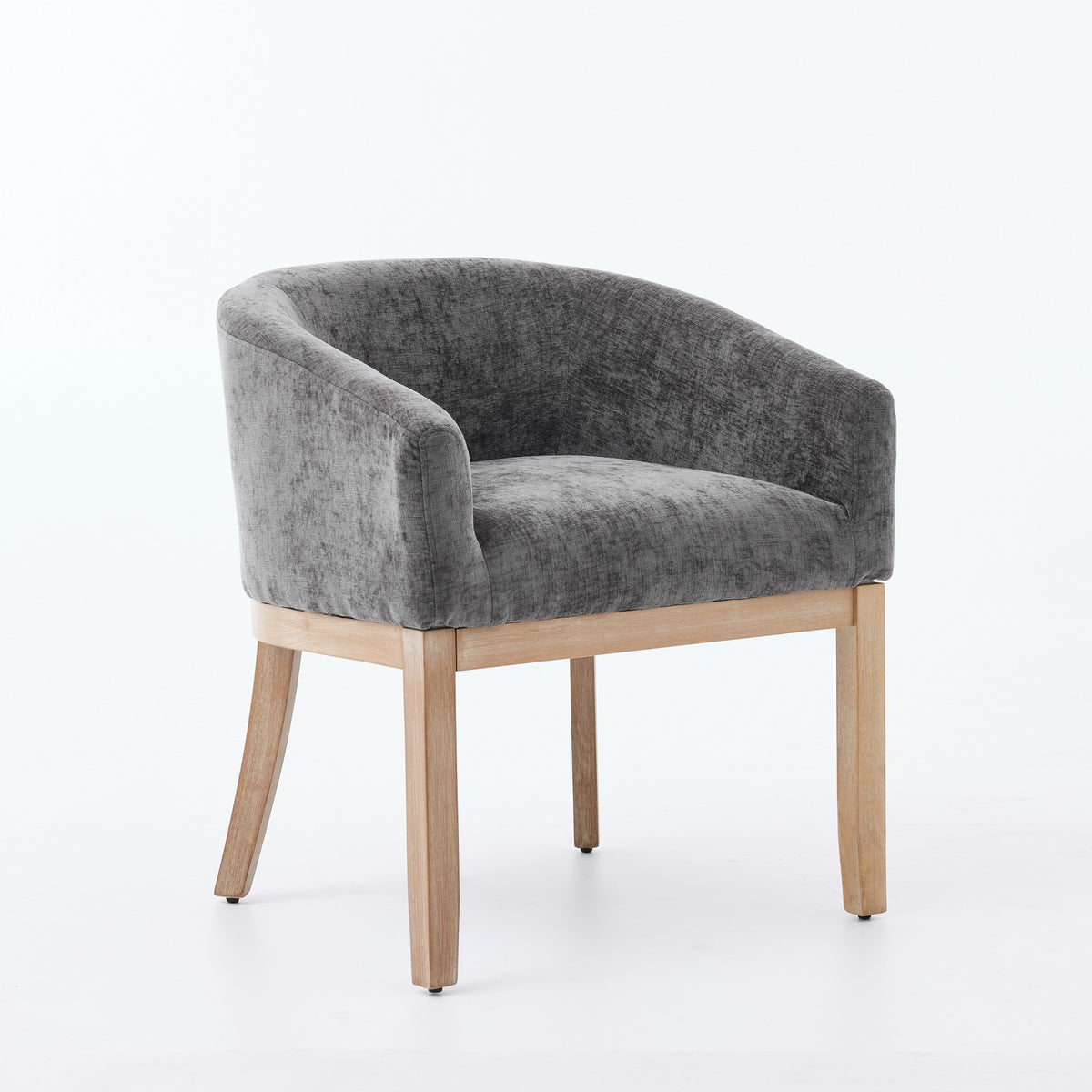 Mid Century Modern Upholstered Barrel Dining Chairs With Arms,Farmhouse Chenille Kitchen & Dining Room Chairs With Natural Hardwood Frame, 19 W Accent Chairs For Living Room,Single Pack,Gray,SW1891GY