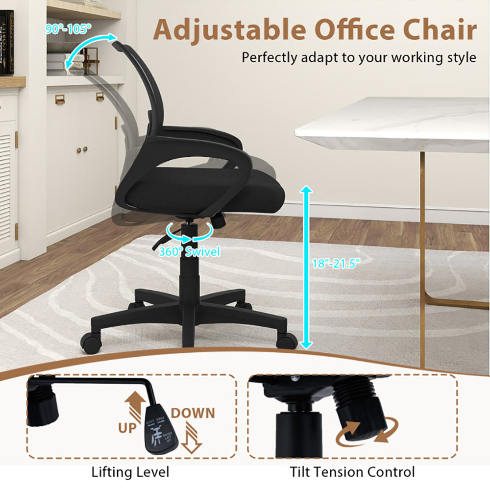 Mid-Back Mesh Office Chair Ergonomic Computer Chair With Lumbar Support With Adjustable,for Office, Home, Gaming And Study